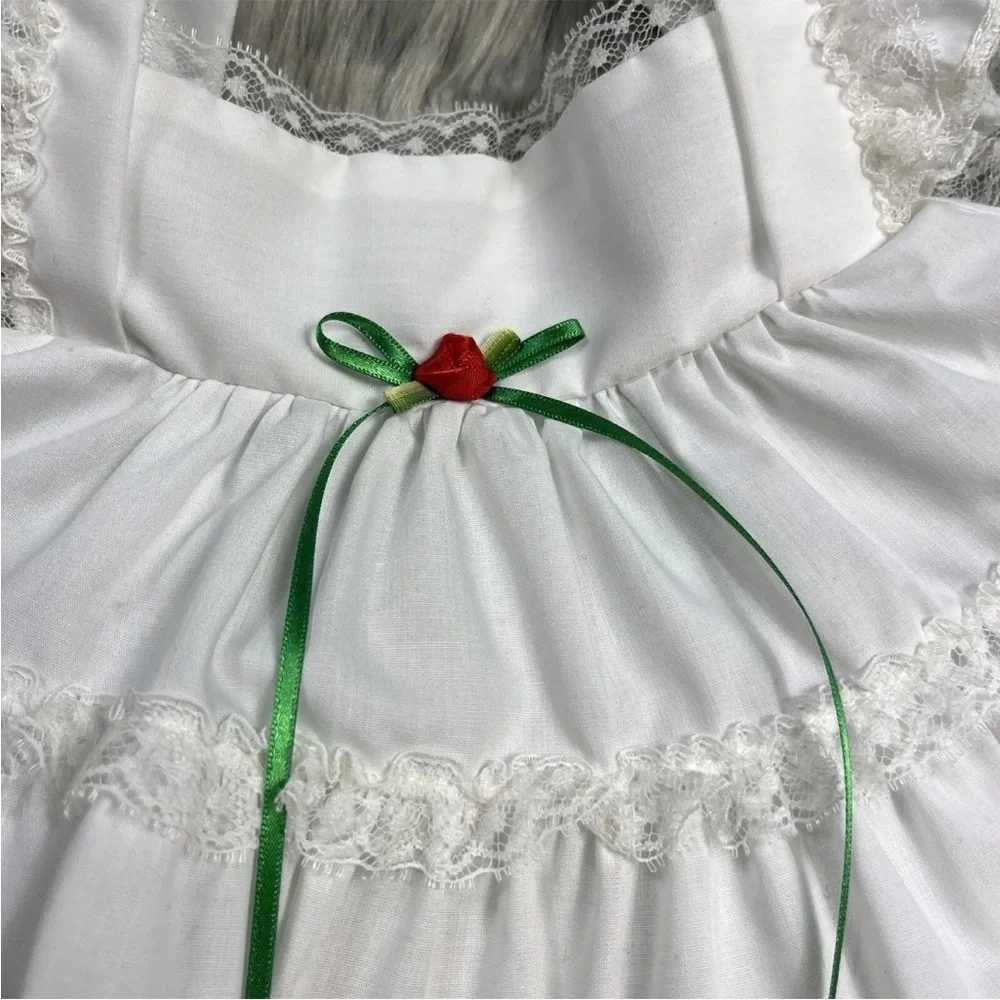 Vintage Christmas Bryan Baby Girls White Ruffle Lace Pinafore Dress